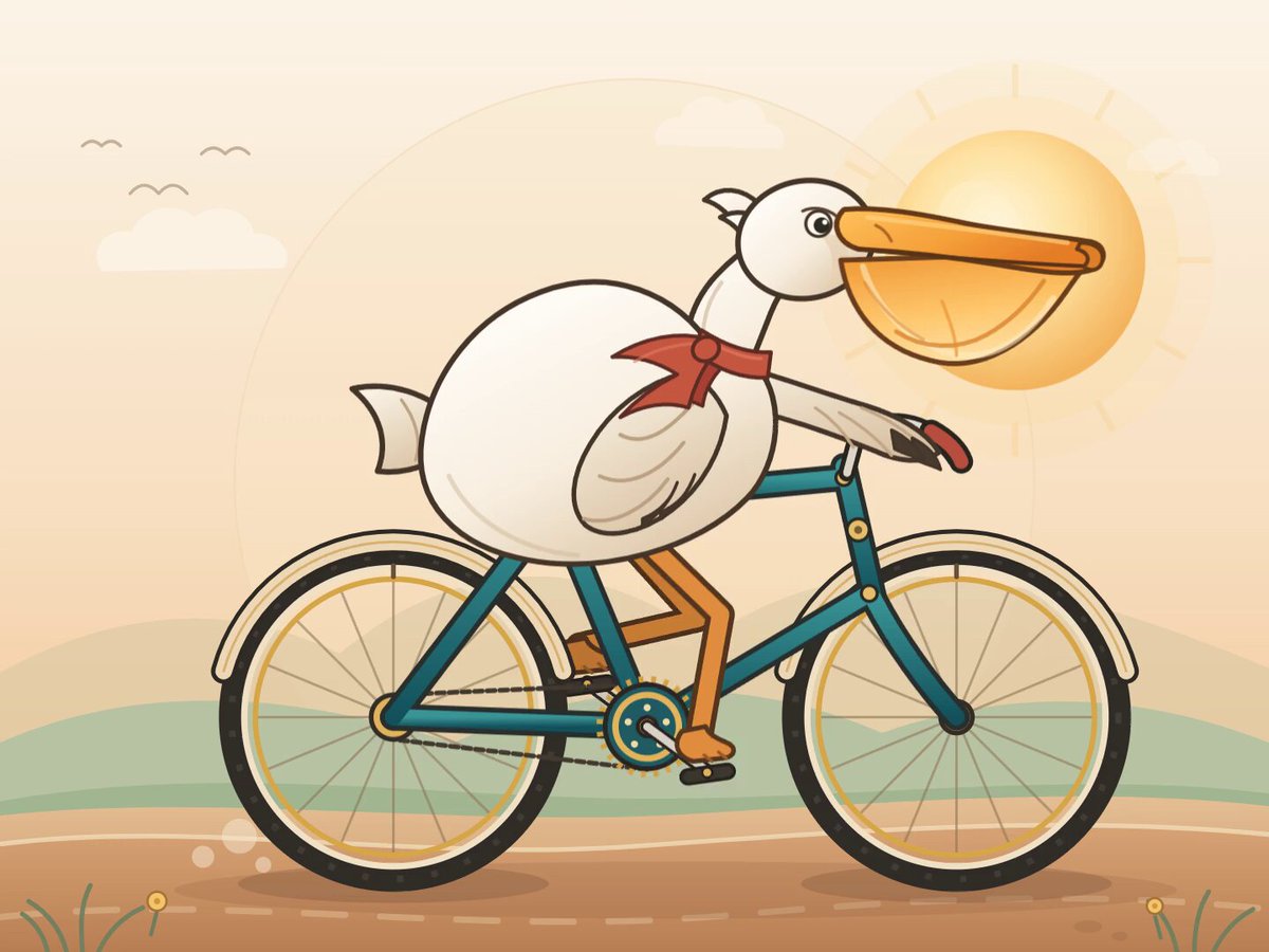 Pelican riding a bicycle animated in SVG