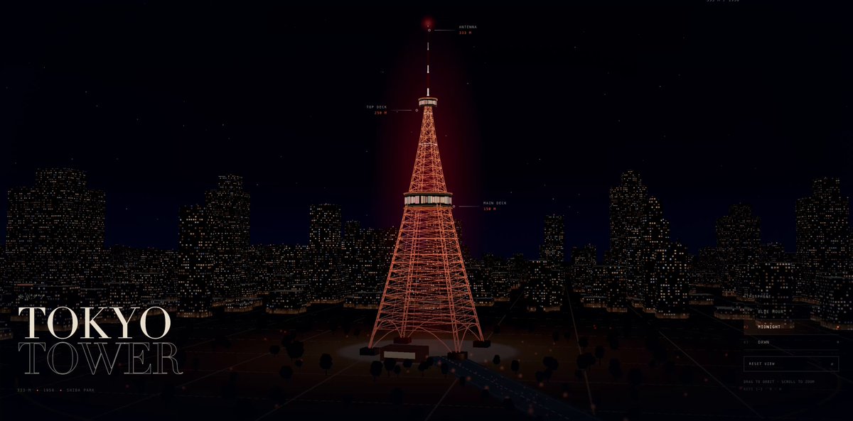 3D Tokyo Tower scene in Three.js