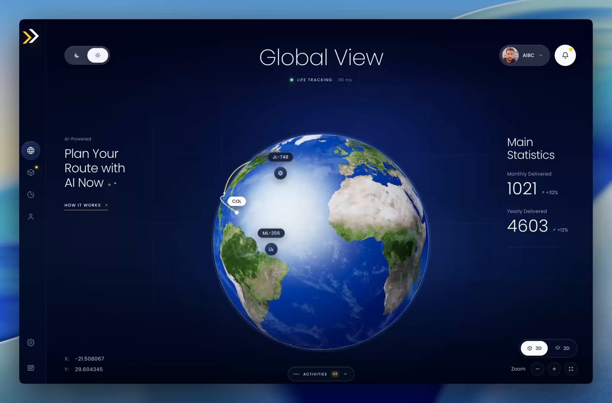 3D globe dashboard in Three.js