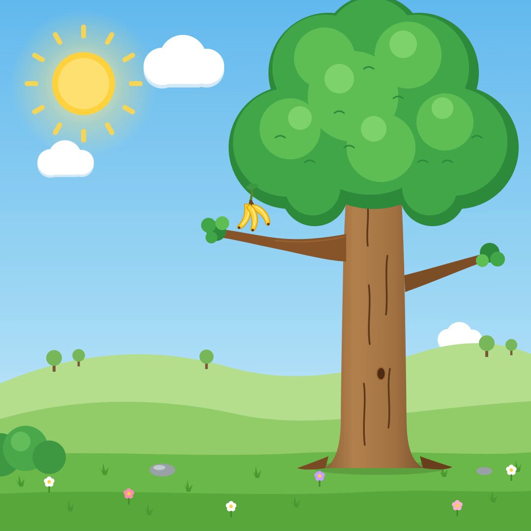 SVG animation of a monkey climbing a tree