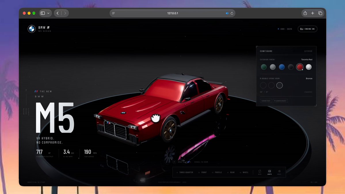 A 3D BMW M5 built using Three.js