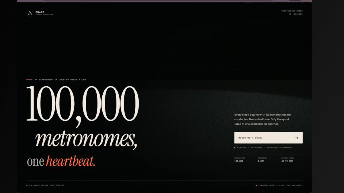 Simulation of 100,000 synchronizing metronomes in the browser