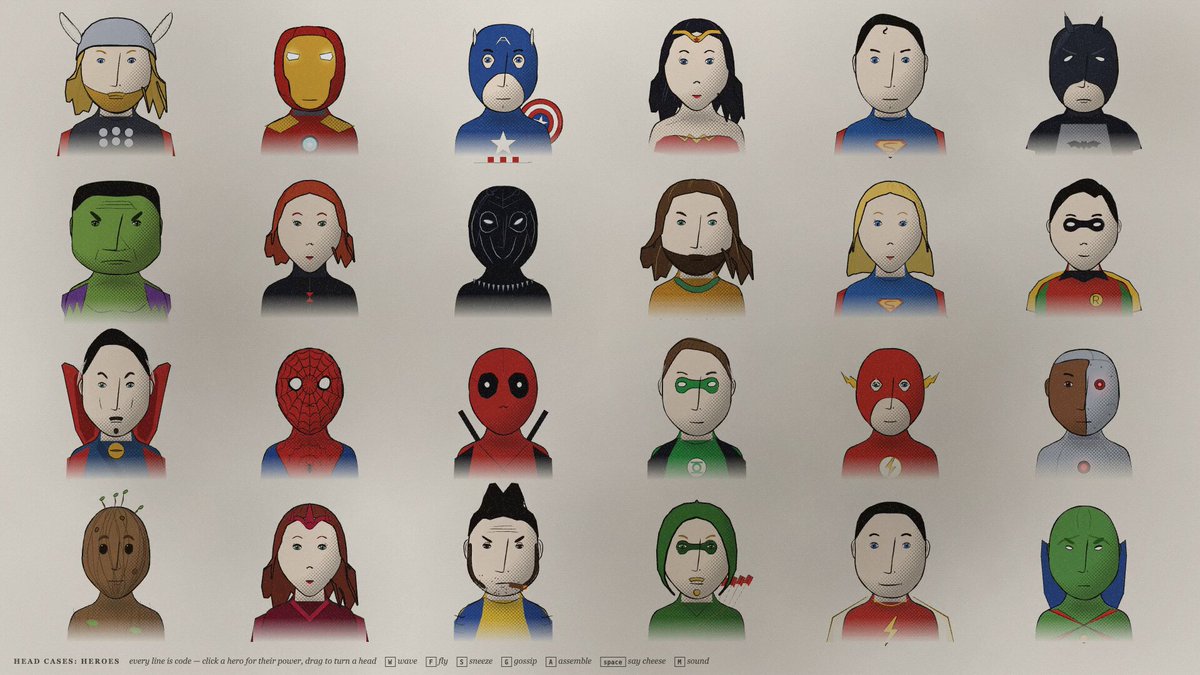 JavaScript animation of Marvel and DC heroes