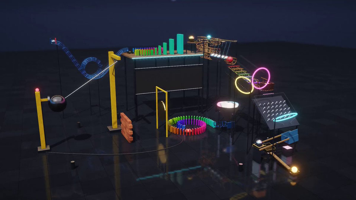 Extremely complicated 3D Rube Goldberg machine