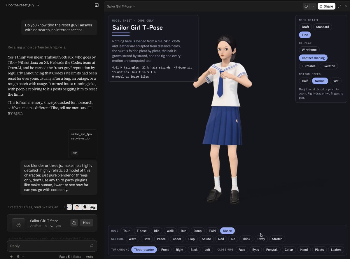 3D sailor girl modeled with code