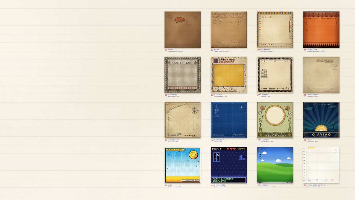 Illustrated history of humanity across 16 eras