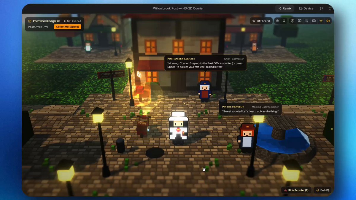 Town postal delivery 2D game with shaders