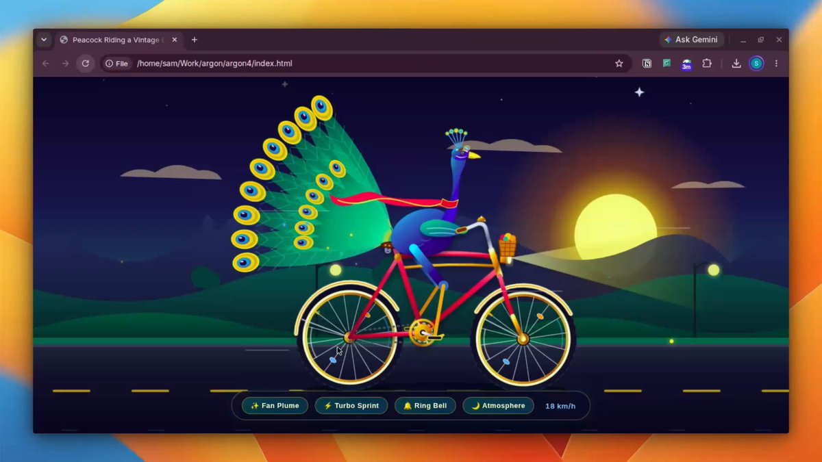 Peacock Riding a Bicycle SVG Animation Test