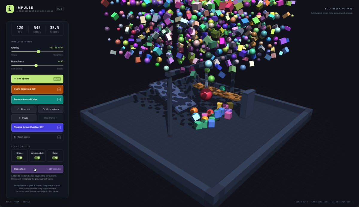 Custom WebGL2 3D physics engine in Rust
