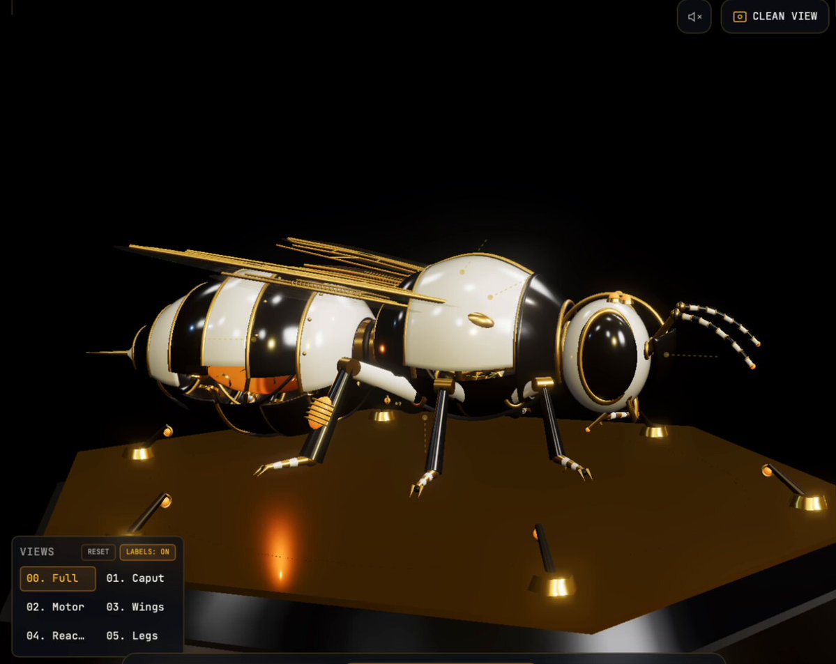 Articulated 3D clockwork bee in Three.js