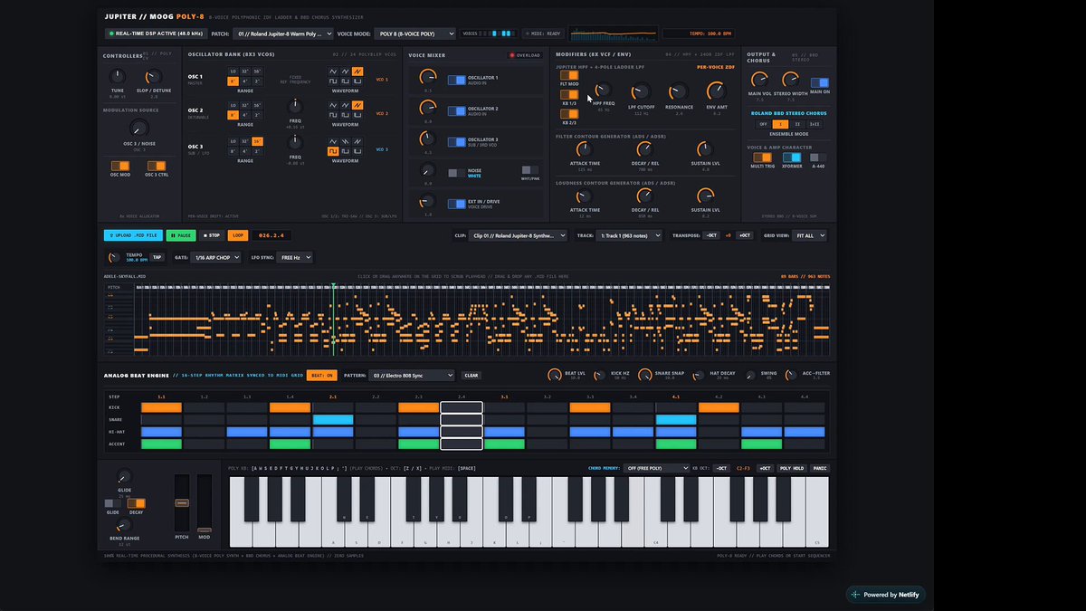 A Jupiter and Moog combo synthesizer in HTML