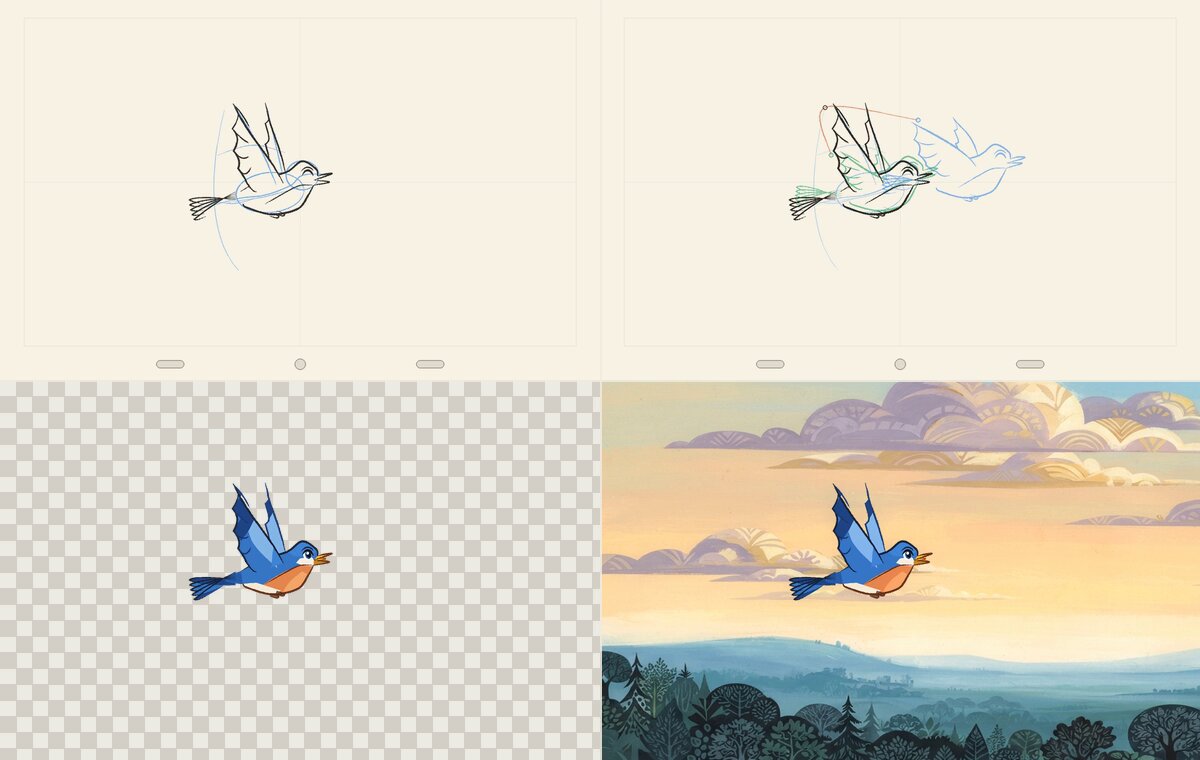 Cel shaded animated scene sketched from scratch
