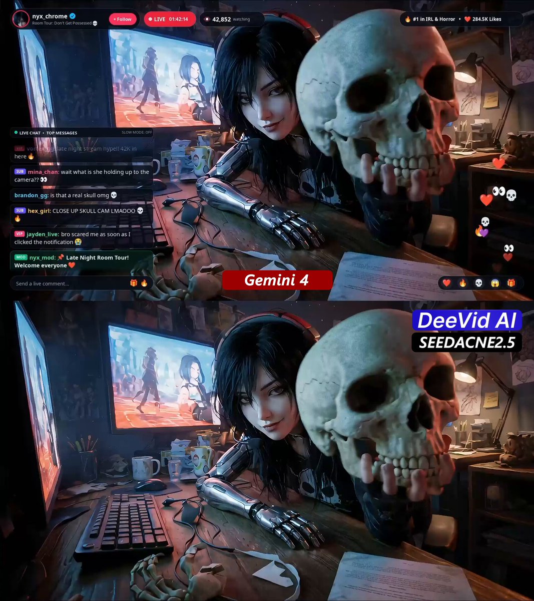 Livestream interface and chat overlay simulation