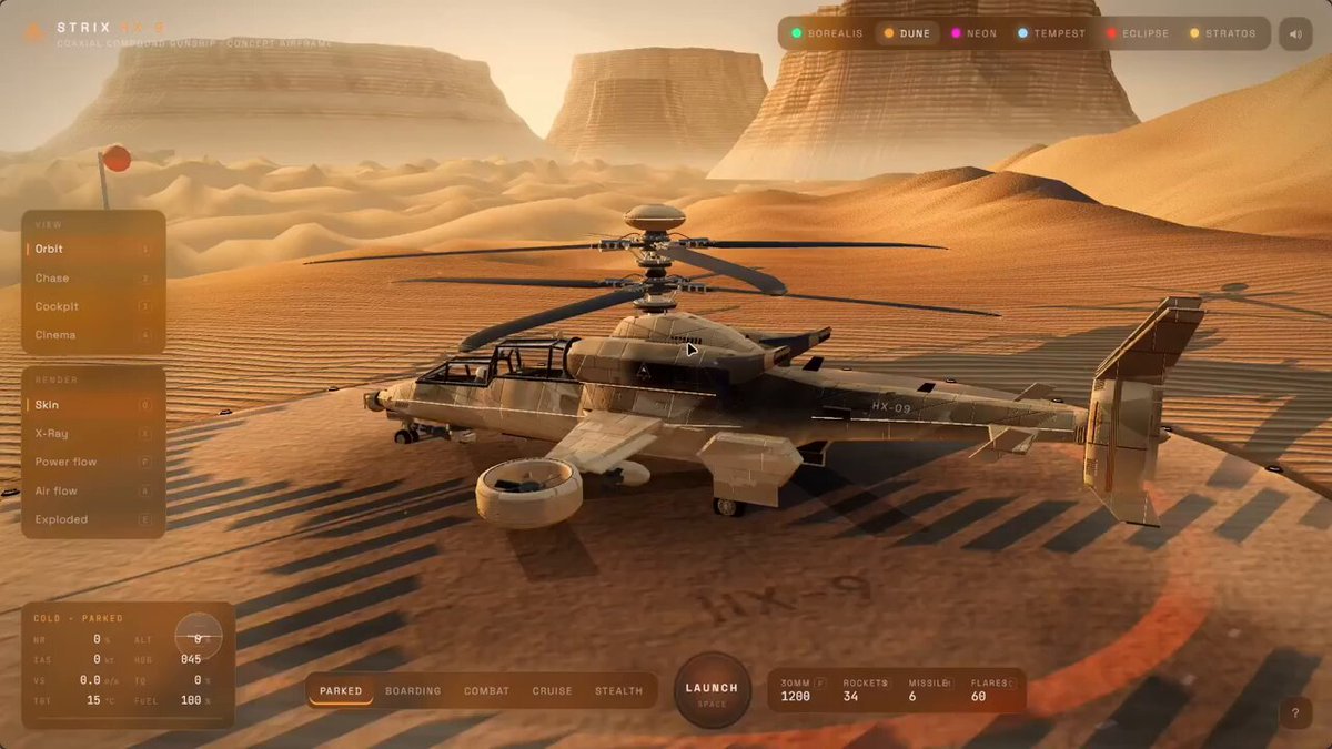 Battle helicopter rendered entirely in Three.js