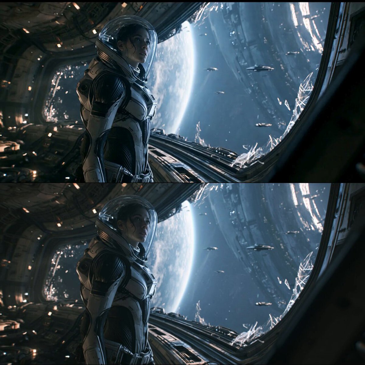 Sci-fi space battle with alien mothership