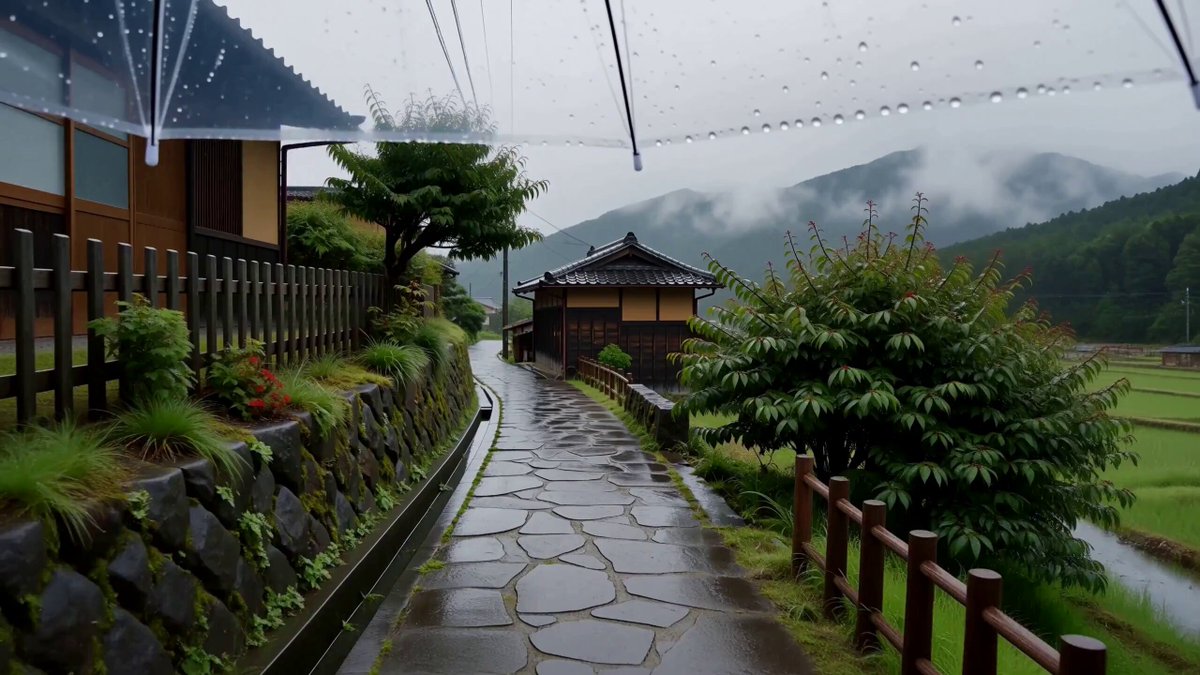 A rainy day in a Japanese village