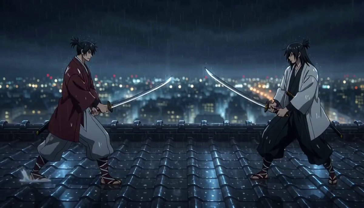 A rooftop duel playing in a bedroom
