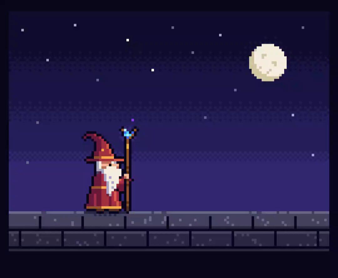 Animated pixel art wizard in pure code