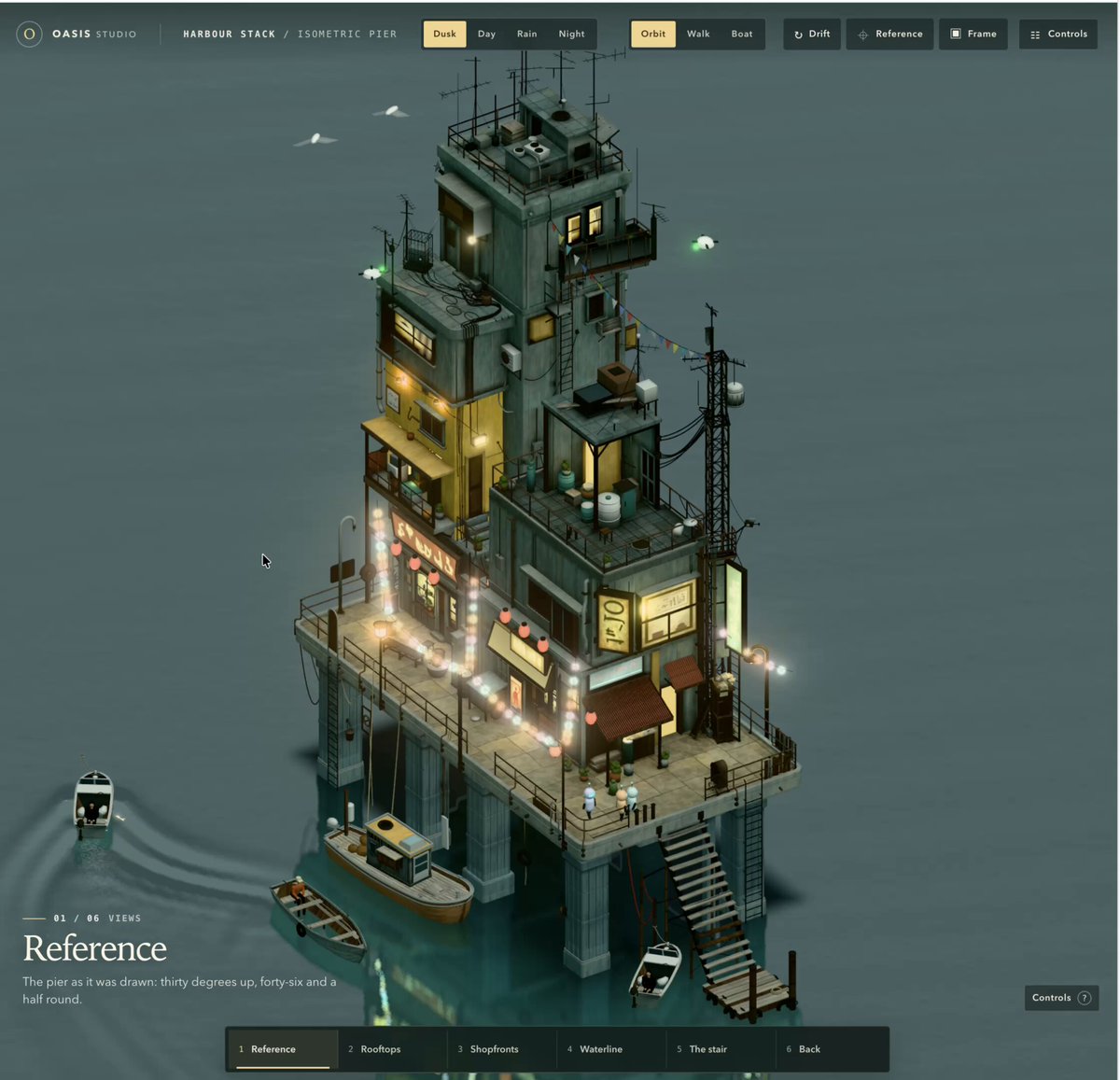 Explorable 3D harbour town in Three.js