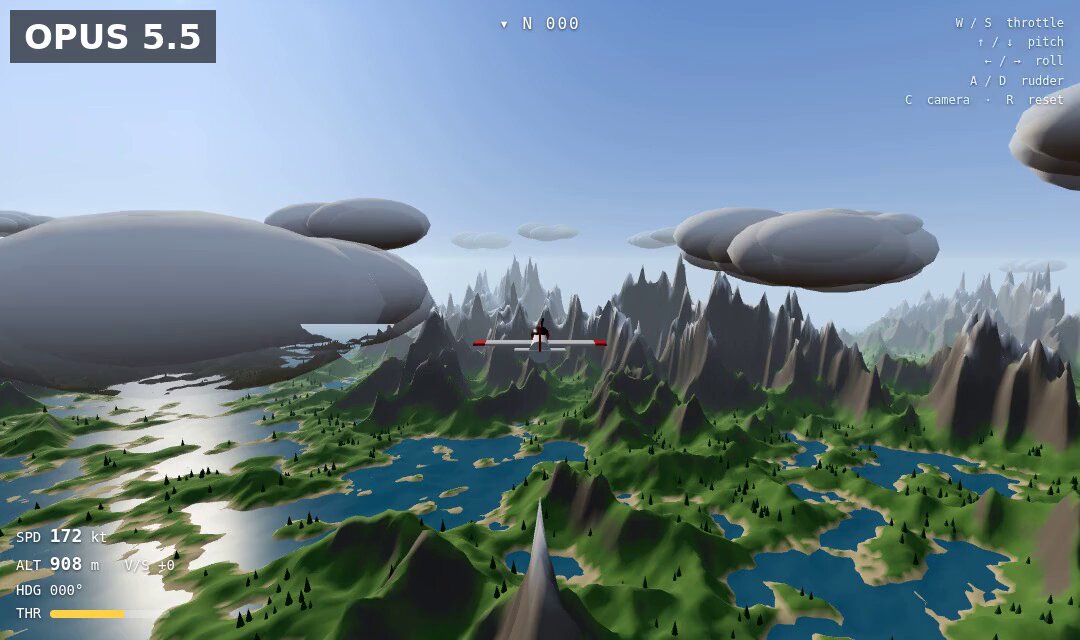 Flight simulator over procedural mountains in HTML
