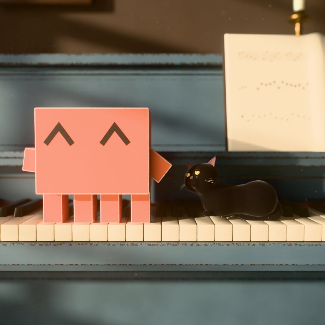 3D animation and piano music rendered in Blender