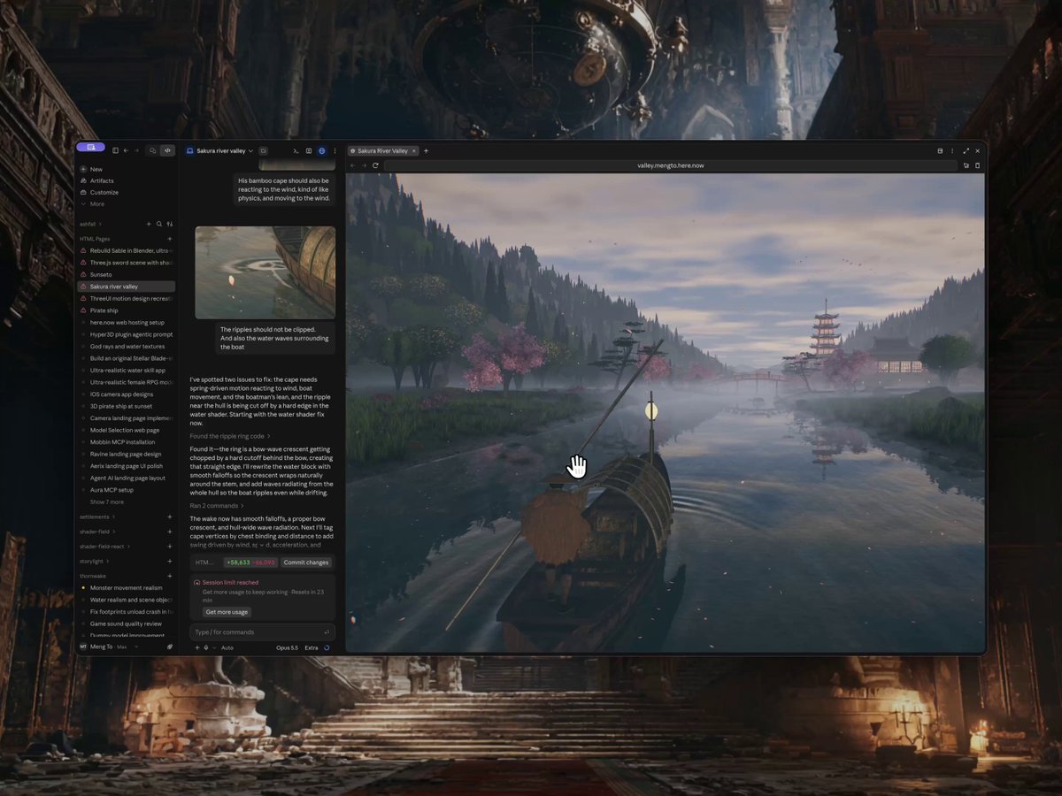 Playable boat scene through Japanese landscapes