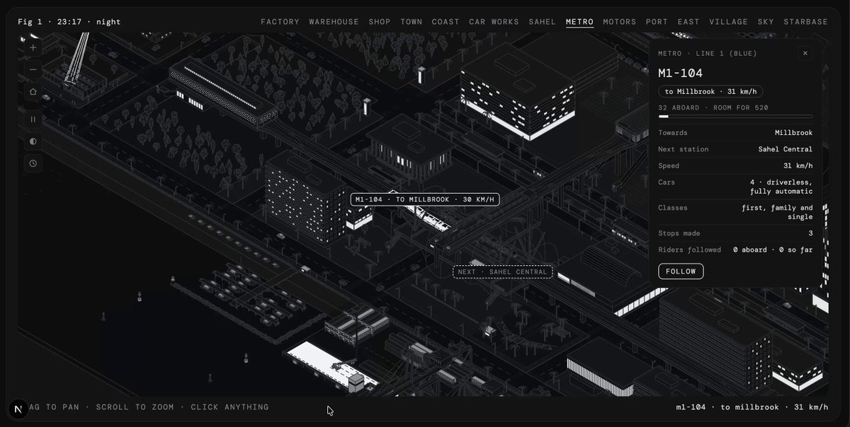 Train journey simulated live in Three.js