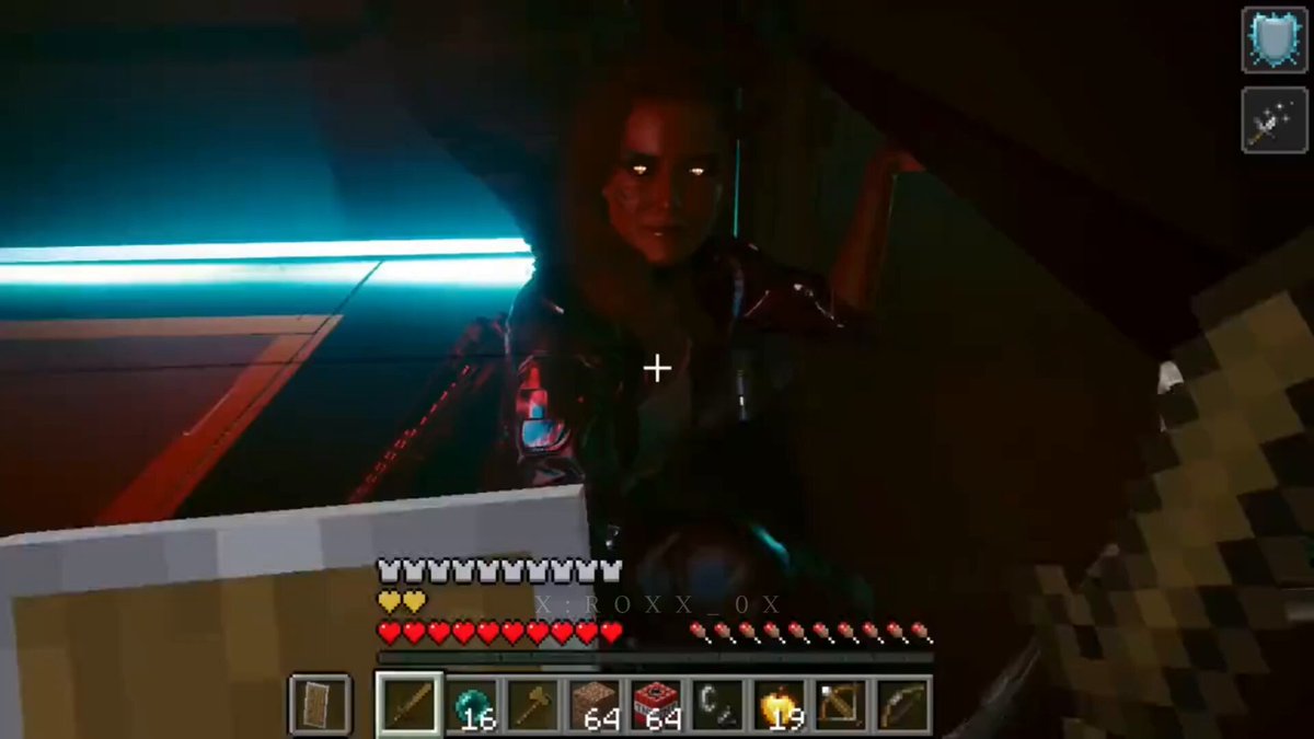 Minecraft running inside Cyberpunk 2077