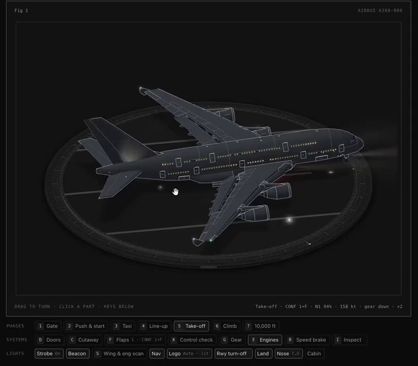 Interactive animated Airbus A380 in SVG