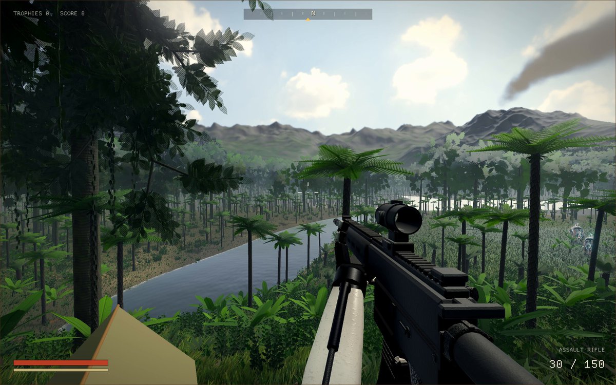 Procedural destructible foliage test with robot dinosaurs