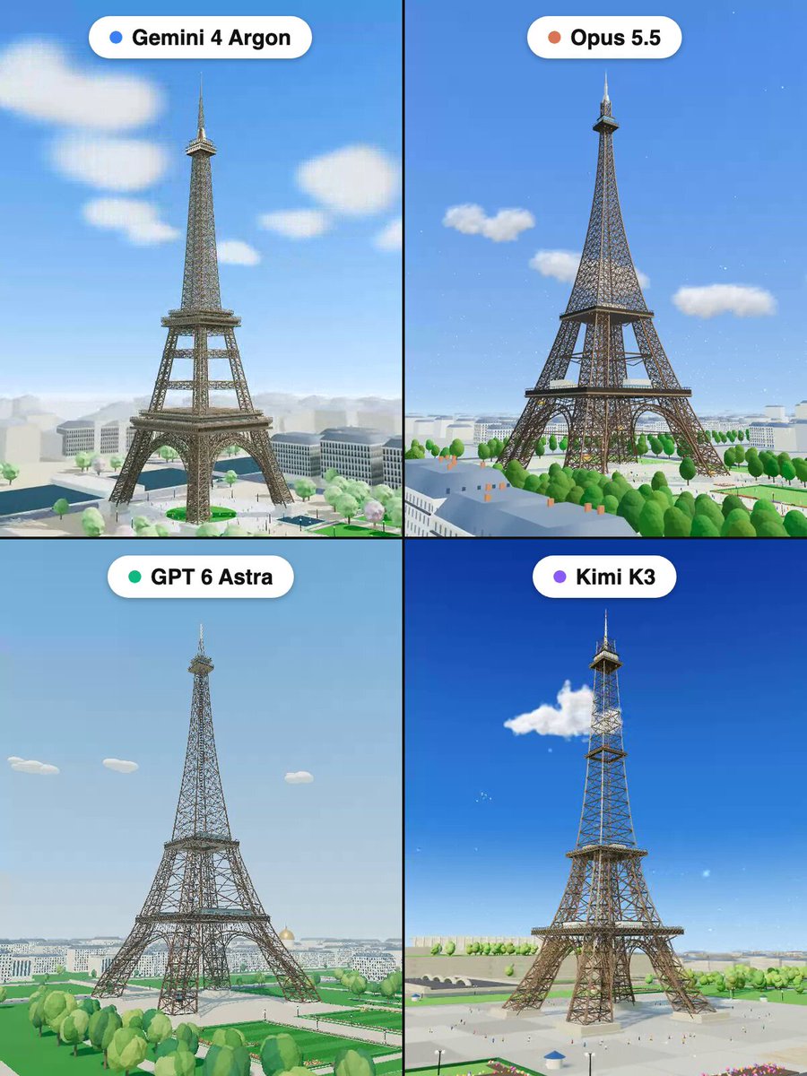 Comparison of Eiffel Tower models in Three.js