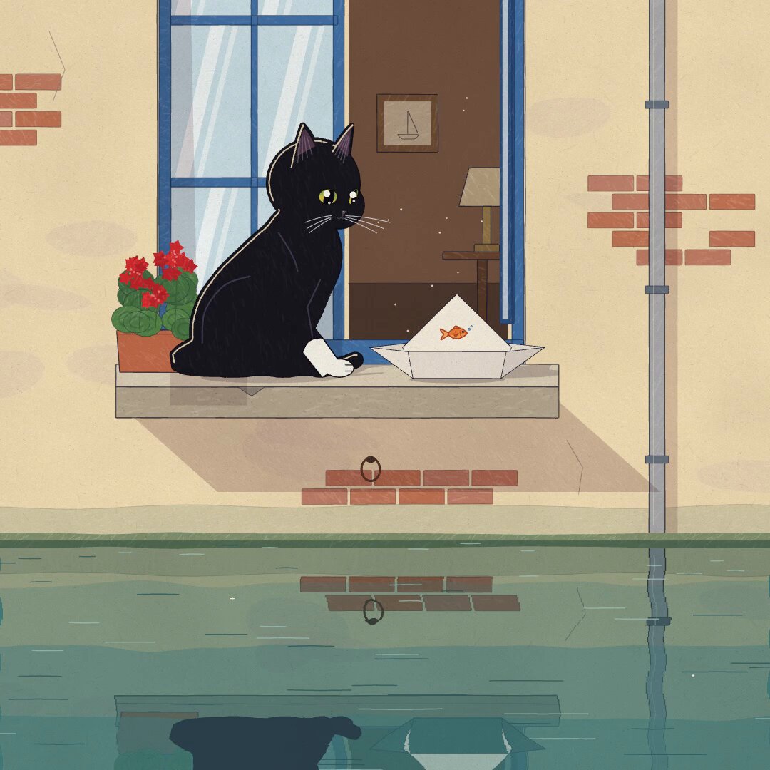 A paper boat journey animated with JavaScript