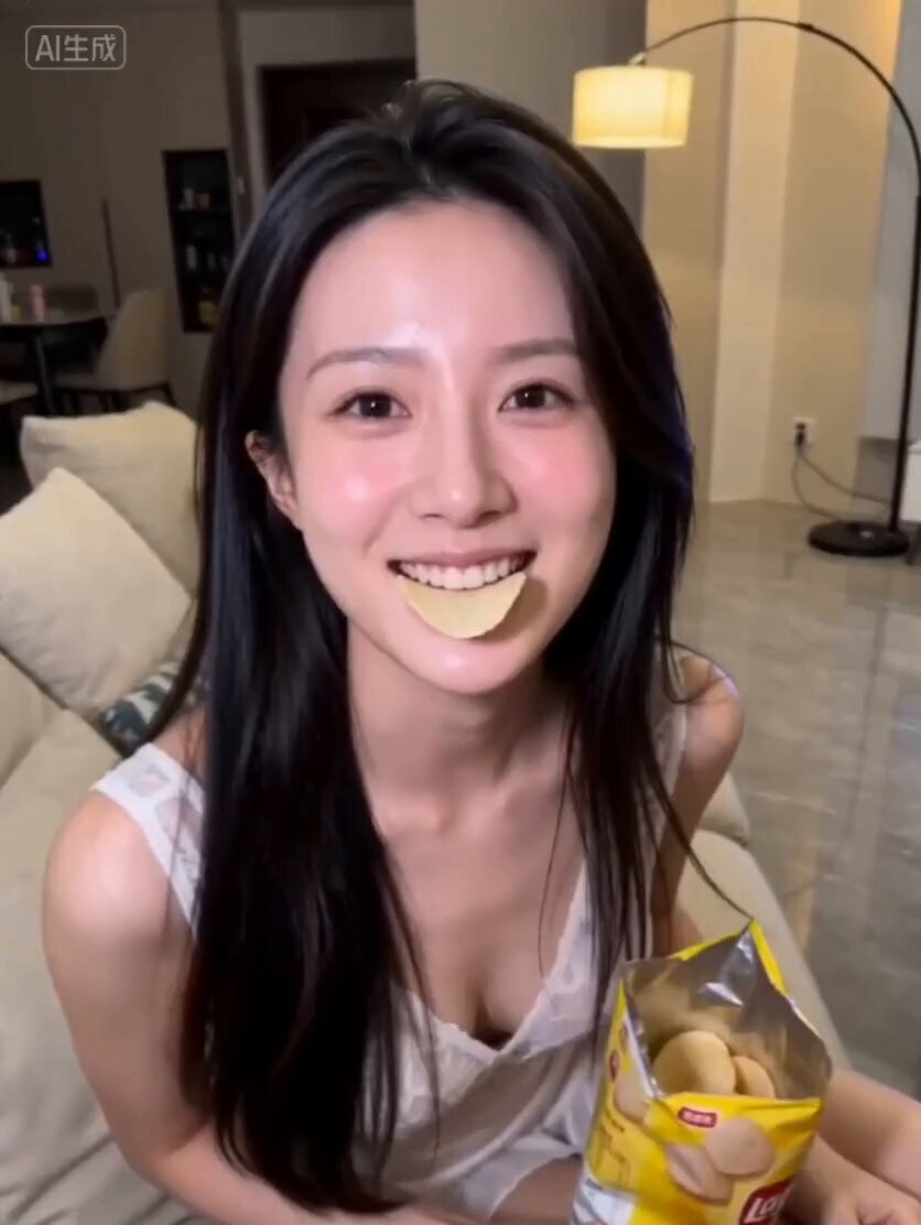 Girlfriend feeding chips in cozy living room
