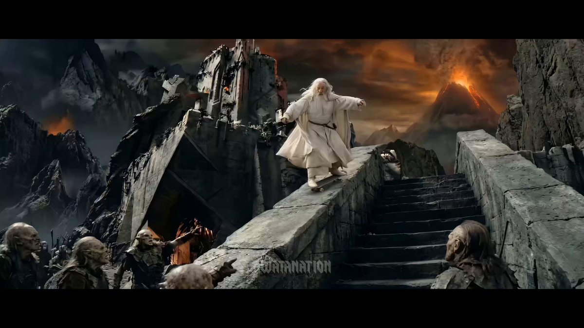 Gandalf skateboarding in Mordor and Rivendell