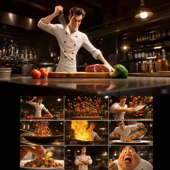 Animated chef cooking a stir-fry