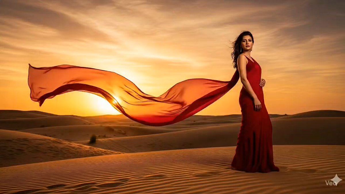 Woman in Red Saree Walking in Desert