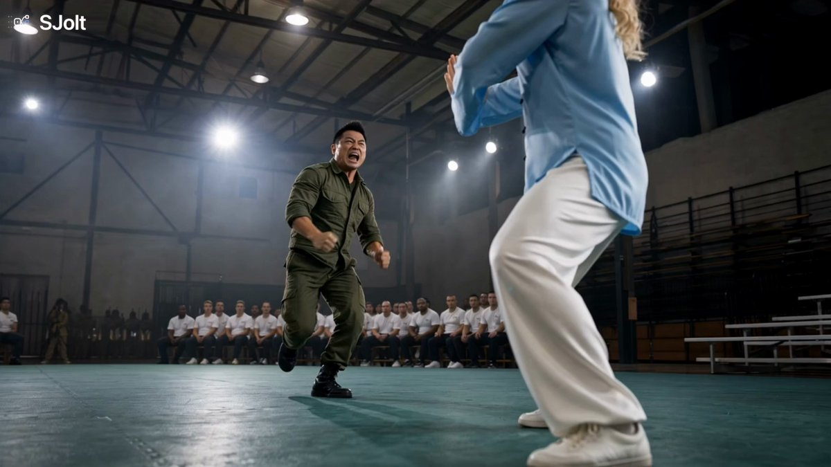 Martial arts fight inside a gymnasium