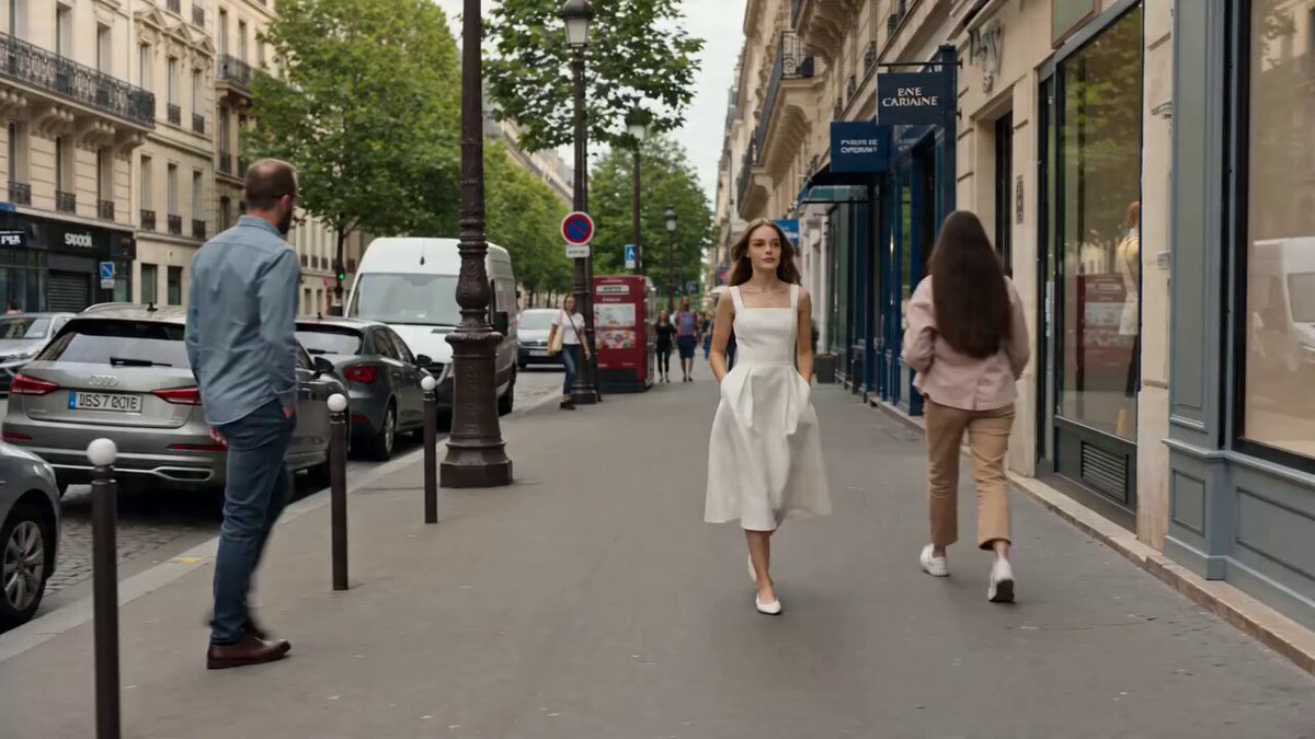 Fashion dress transformation on Parisian streets