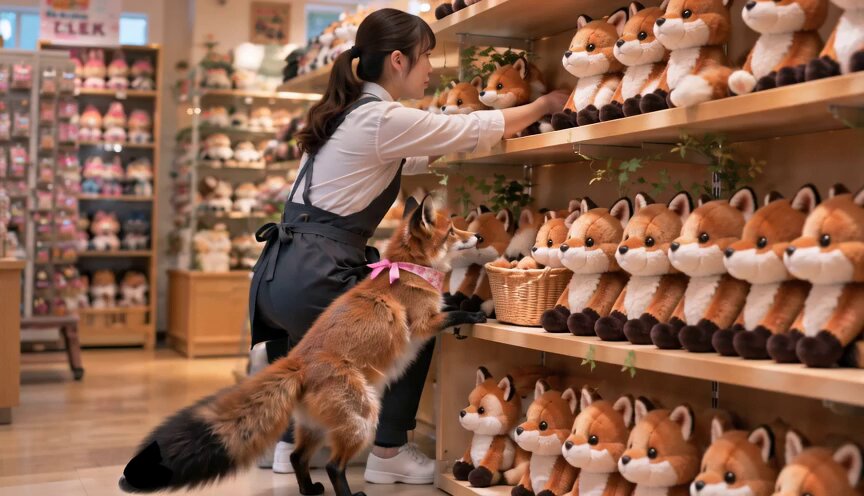 Fox displayed on shelves