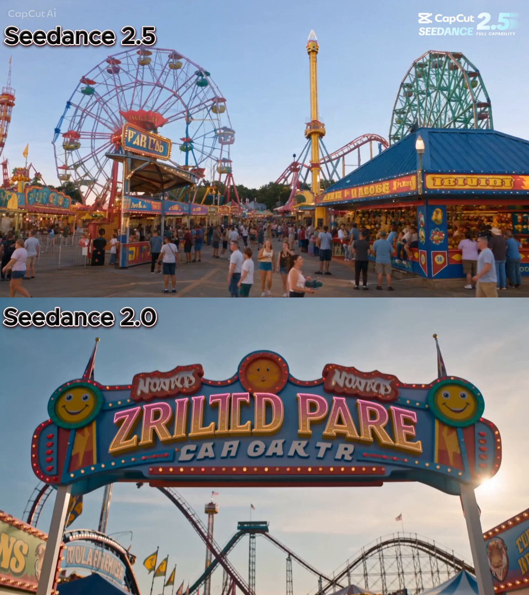 Seedance 2.0 vs 2.5 amusement park comparison