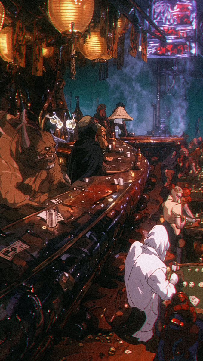 A retro anime space western bar encounter