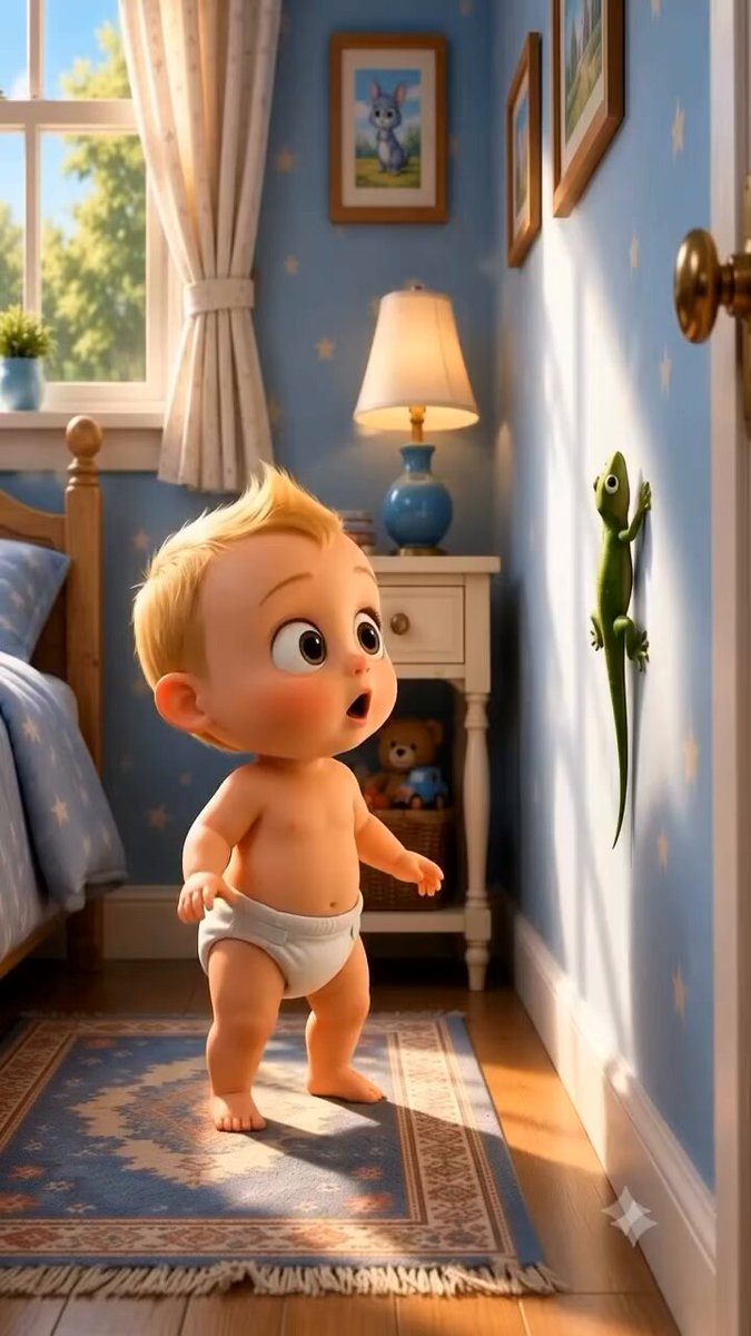 Stylized 3D animated family comedy scene
