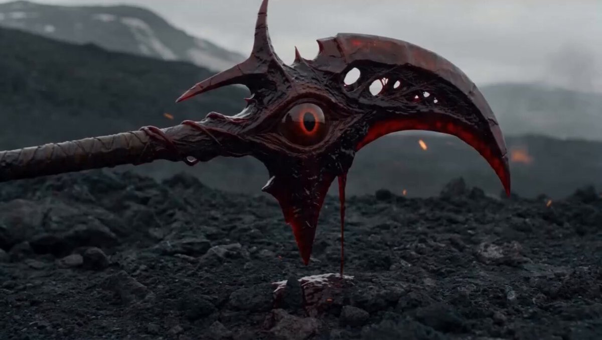 Demon Transformation with Scythe on Volcanic Mountain
