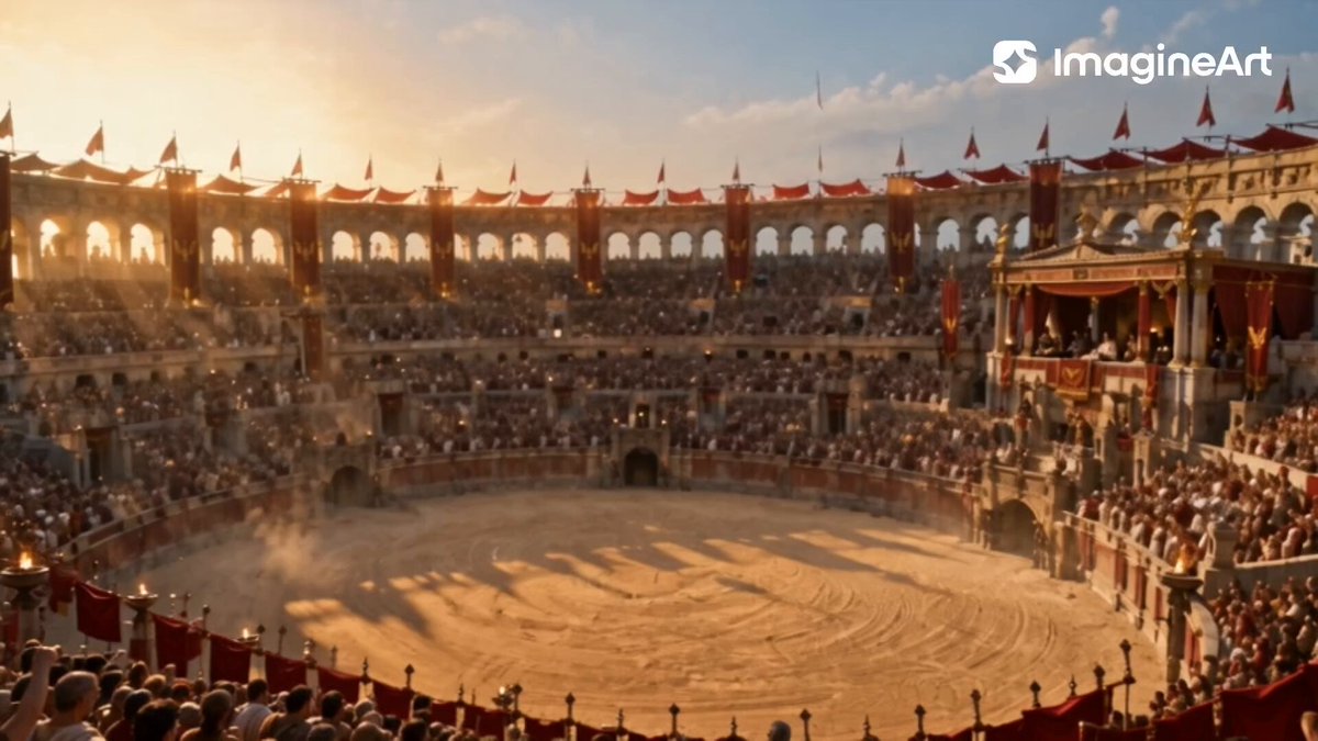 Roman gladiator battle in an ancient arena
