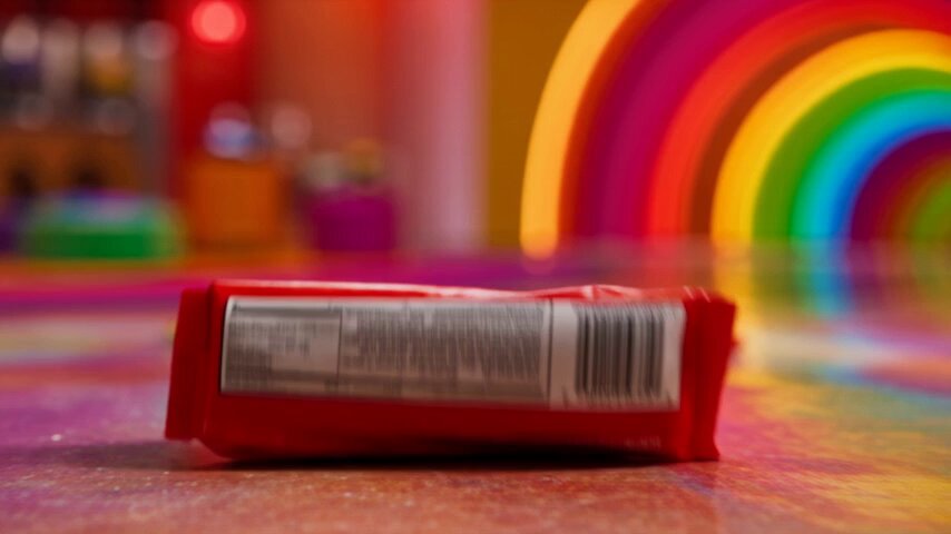 A colorful cinematic commercial for Skittles